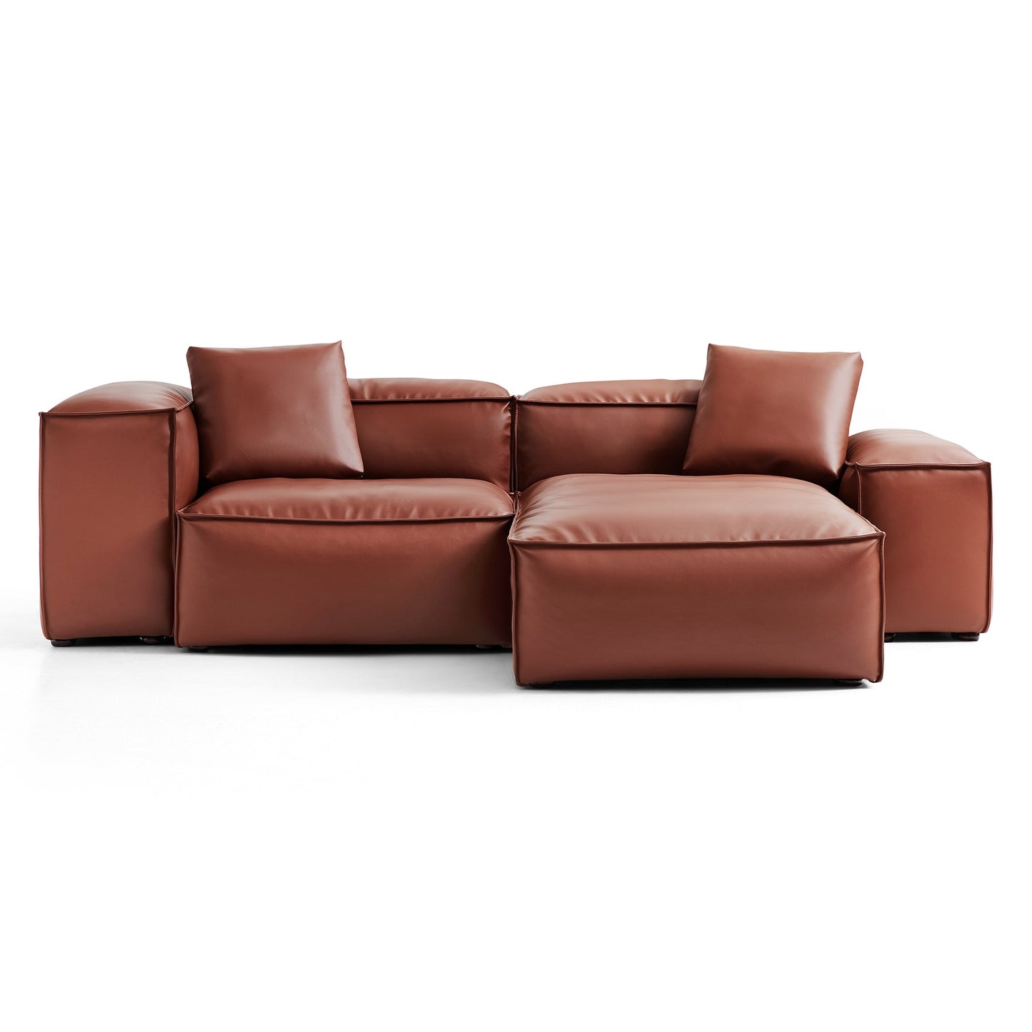 Brown Genuine Leather L Shape Sectional Sofa
