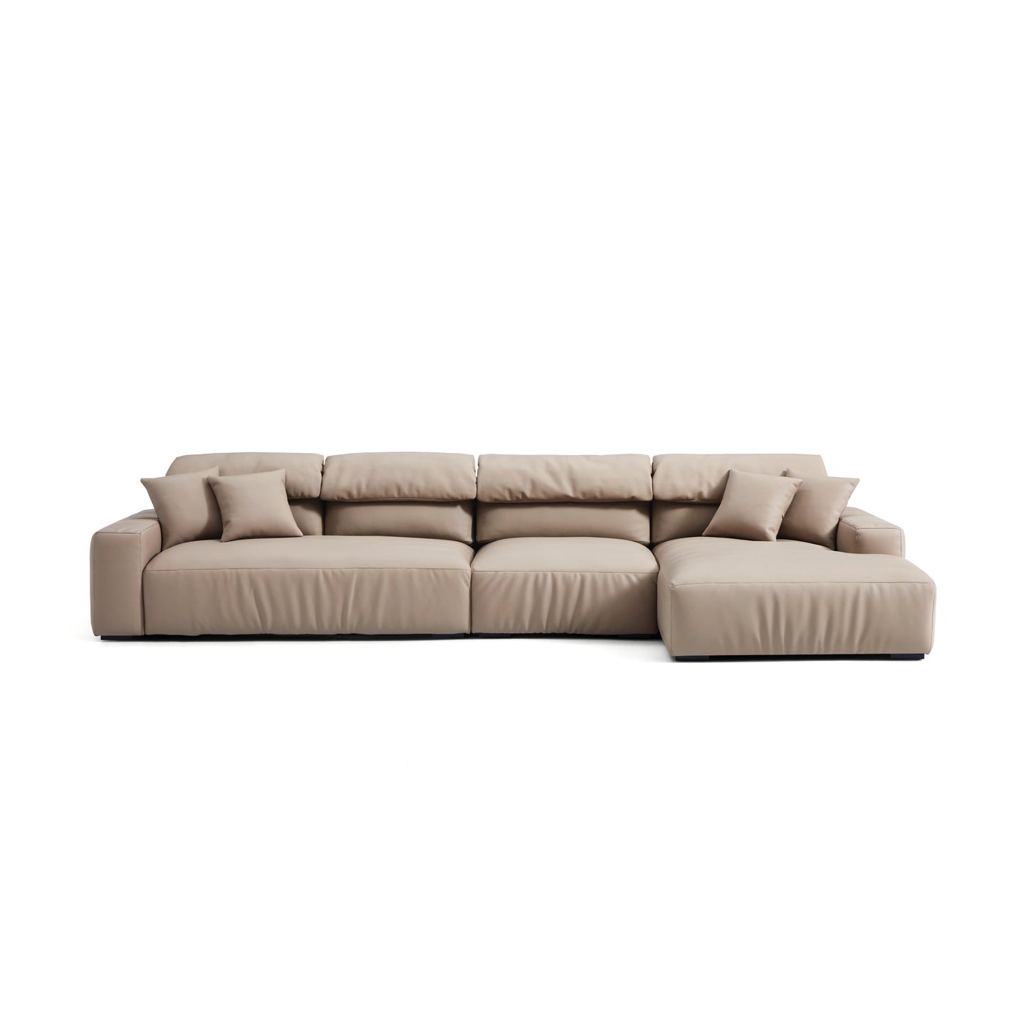 Khaki Genuine Leather Sectional Sofa with Chaise