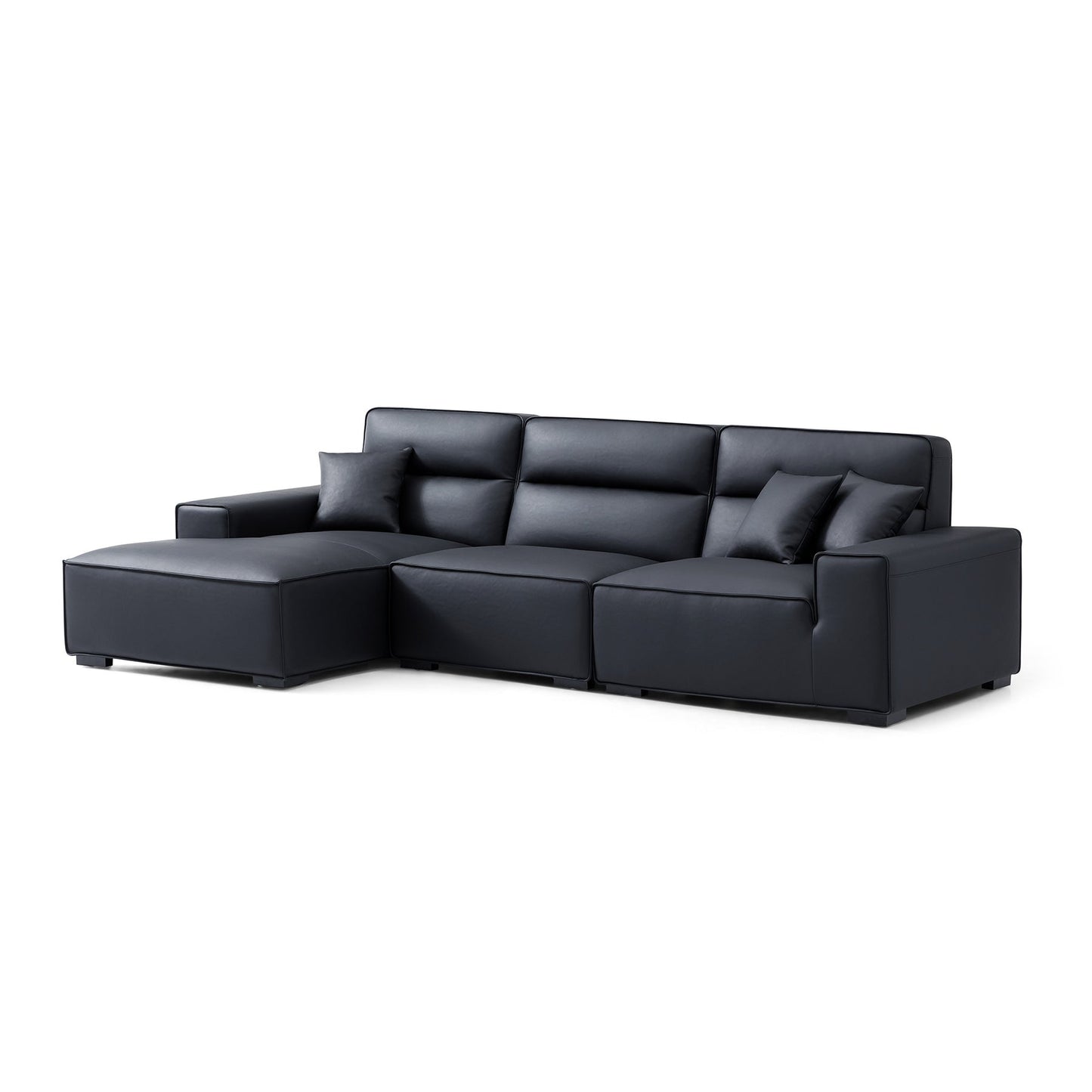 Living room deep seat high back leather sectional sofa with chaise