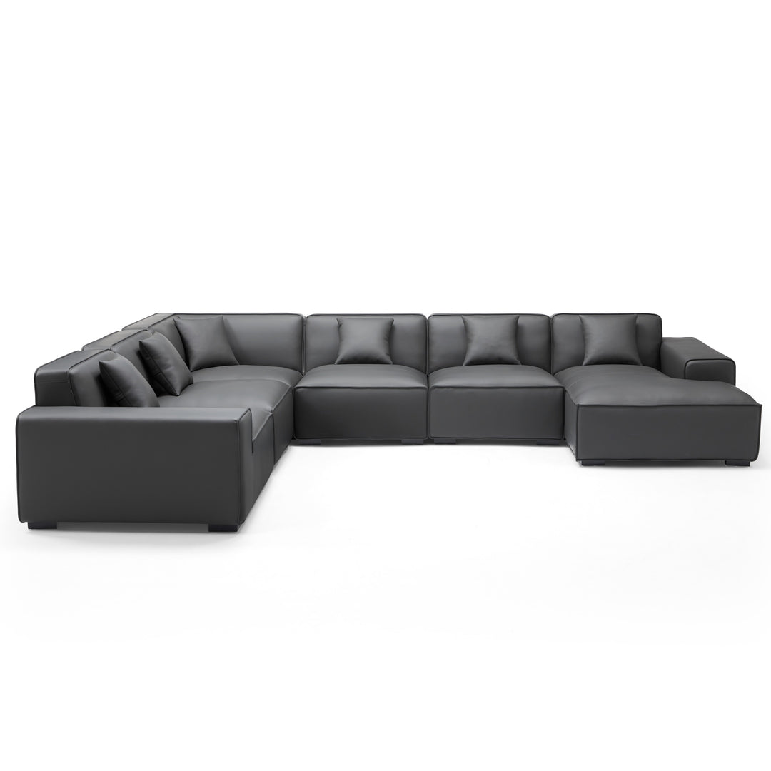Real leather dark grey u shape corner sectional sofa
