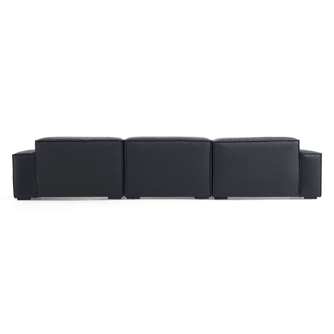 Low back black genuine leather extra large designer sofa