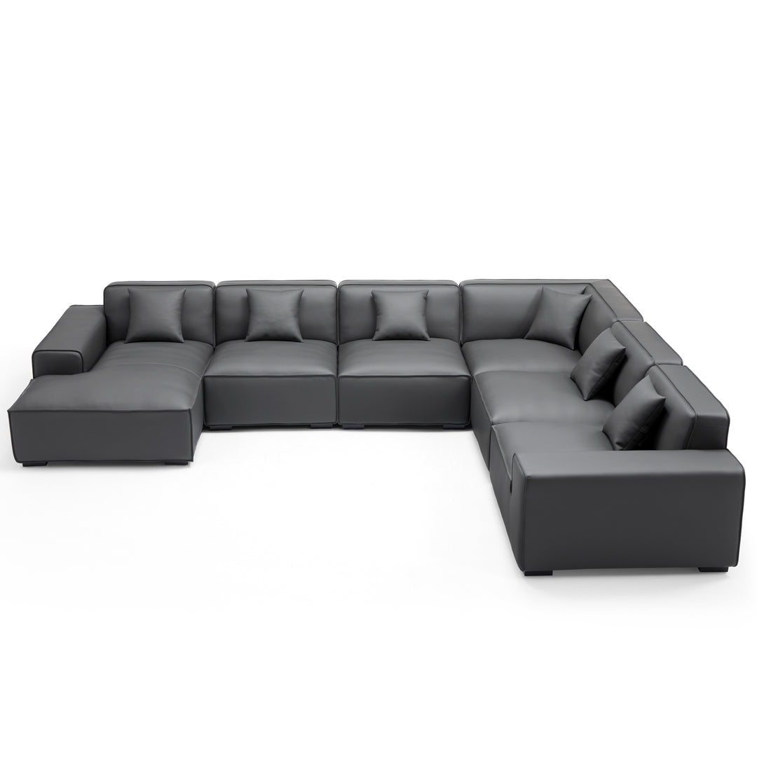 Real leather dark grey u shape corner sectional sofa