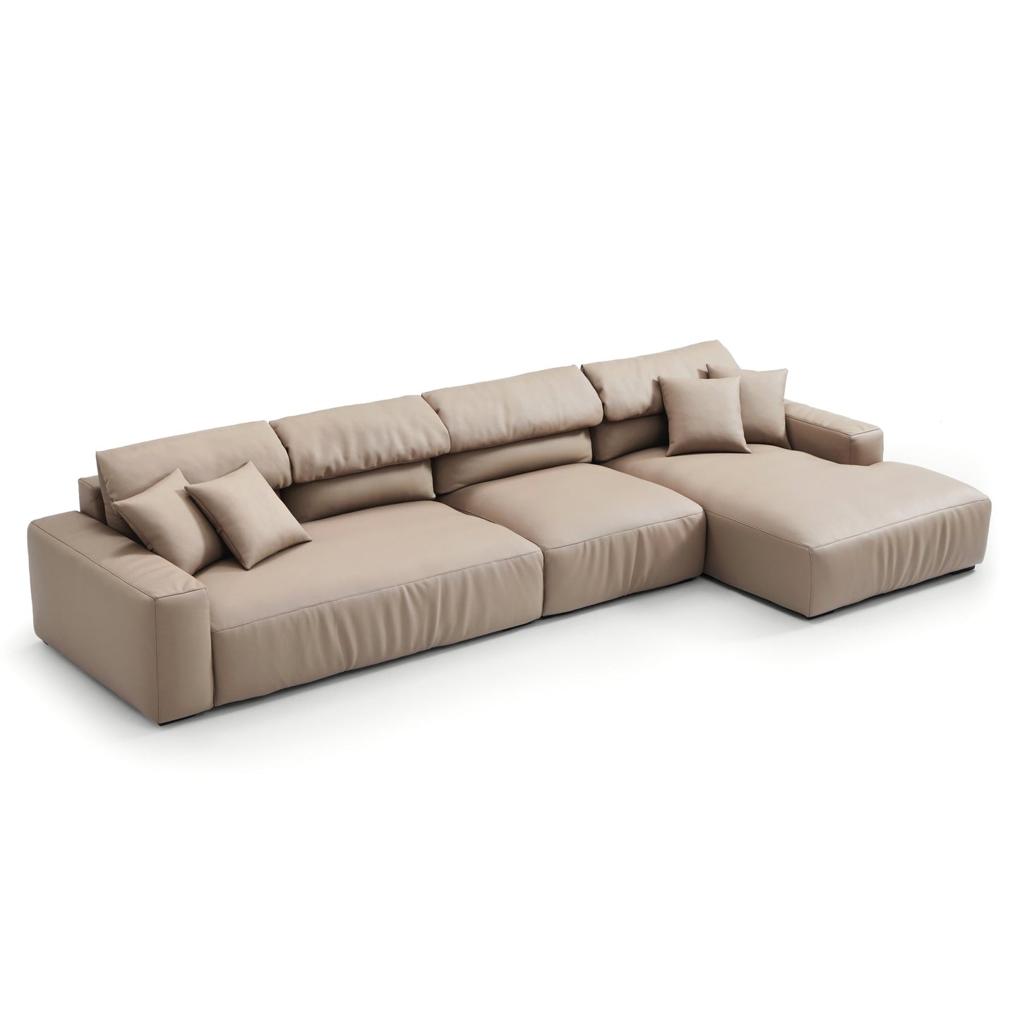 Khaki Genuine Leather Sectional Sofa with Chaise