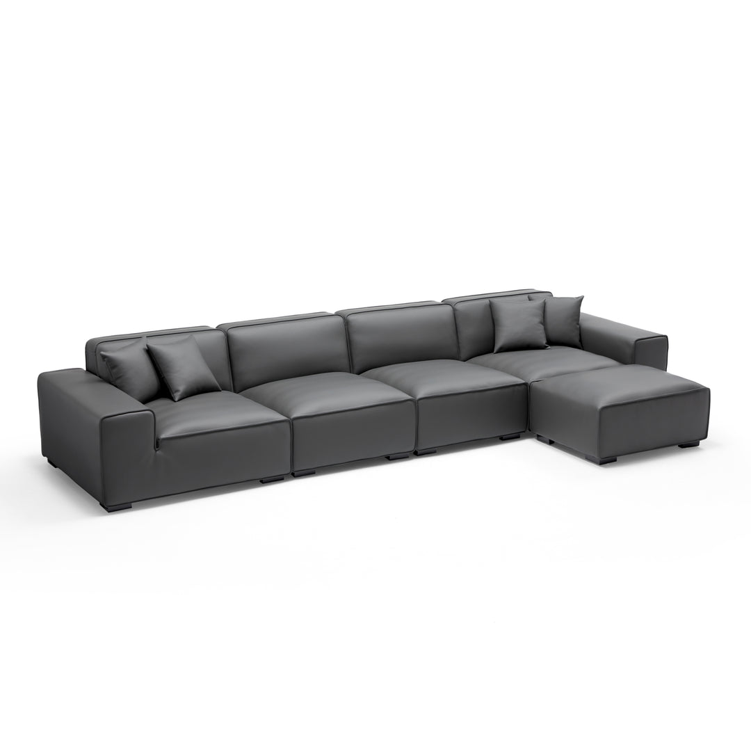 Genuine leather upholstery modular sofa with ottoman