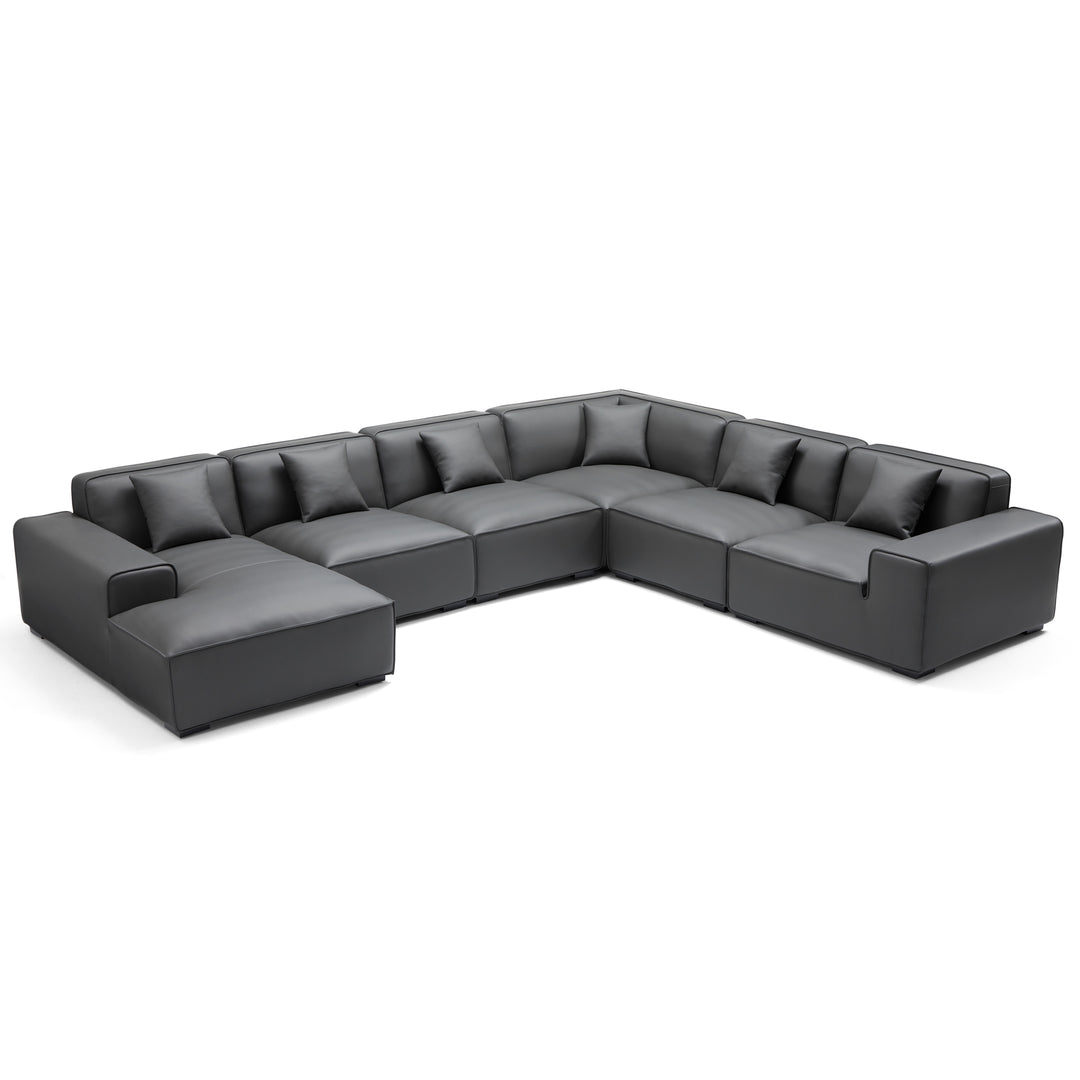 Real leather dark grey u shape corner sectional sofa
