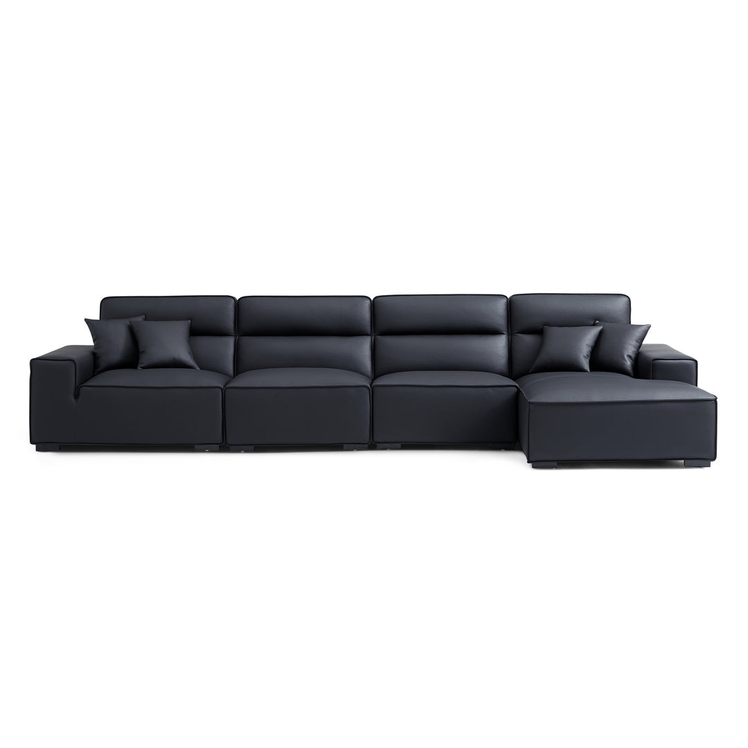 Living room deep seat high back leather sectional sofa with chaise