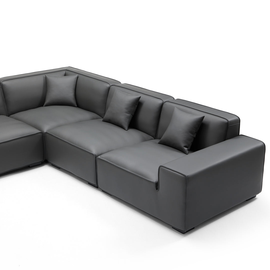 Real leather dark grey u shape corner sectional sofa