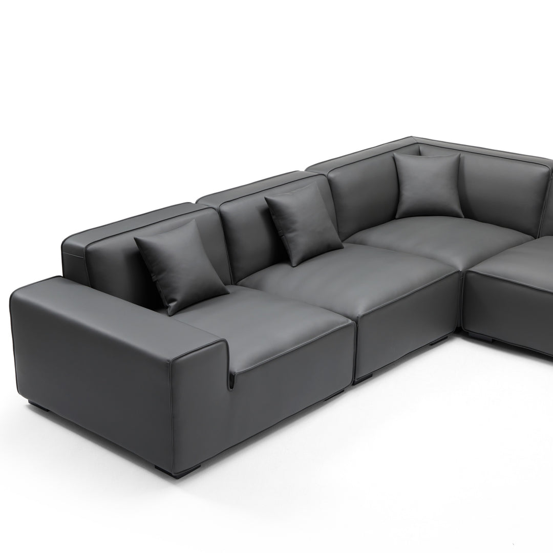 Real leather dark grey u shape corner sectional sofa