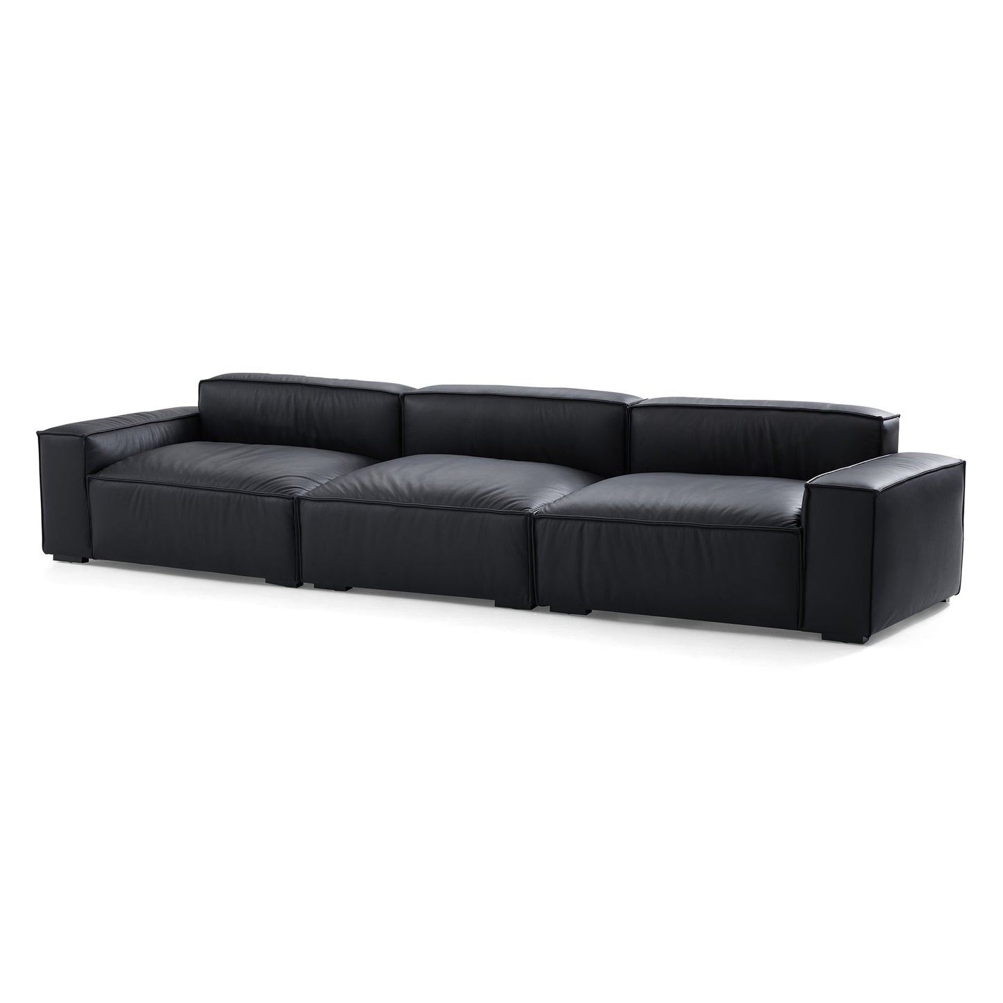 Low back black genuine leather extra large designer sofa