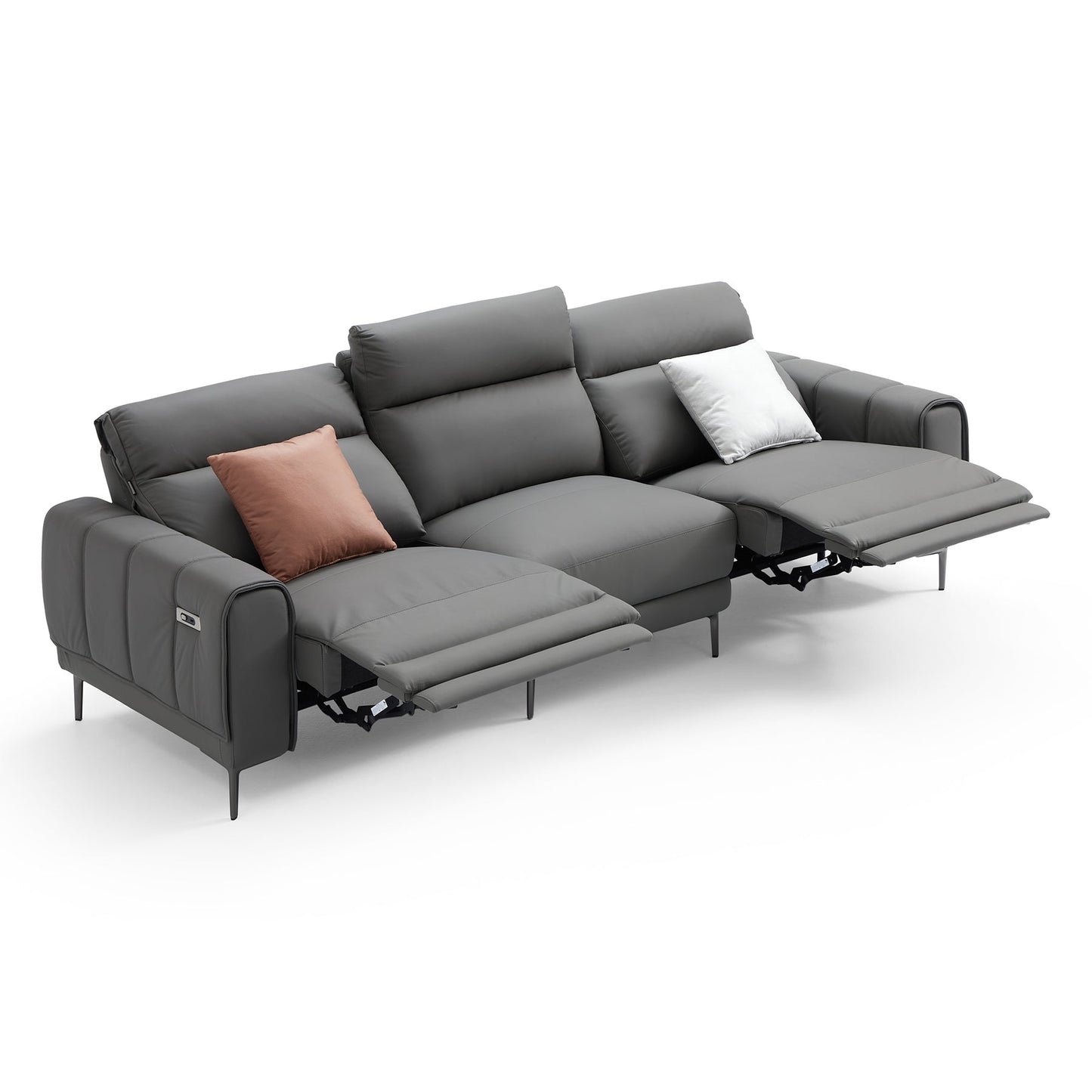 Top grain genuine leather electric recliner USB charging leather sofa