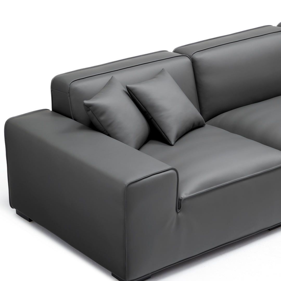 Real leather dark grey u shape corner sectional sofa