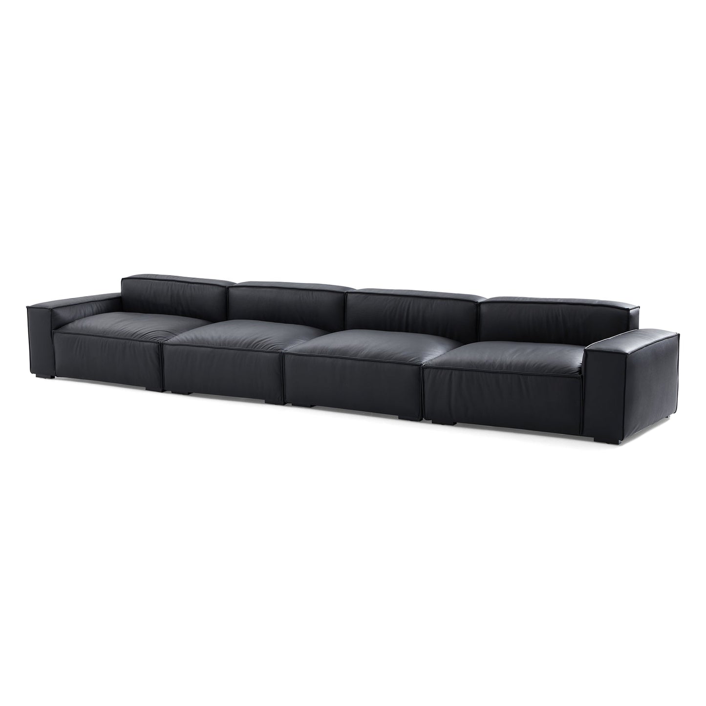 Low back black genuine leather extra large designer sofa