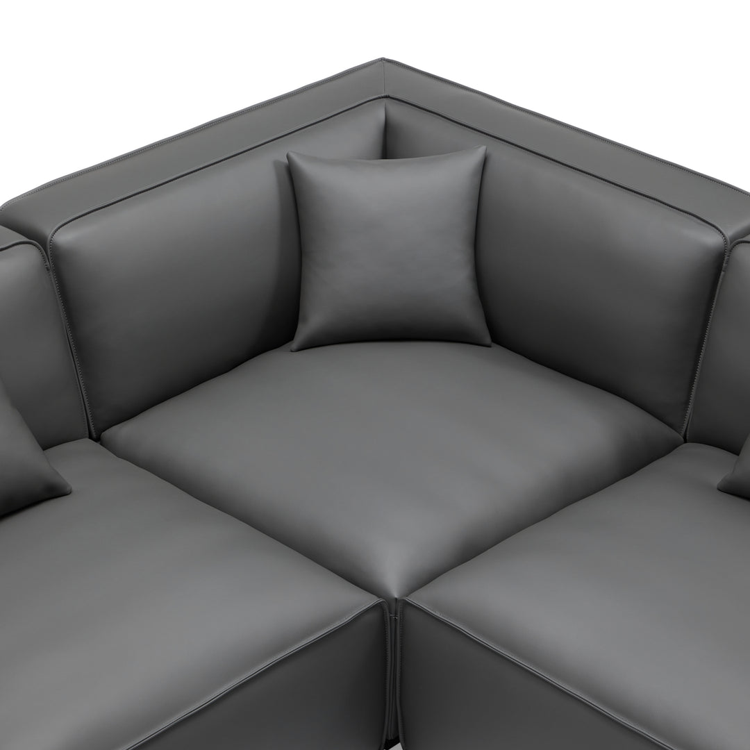Real leather dark grey u shape corner sectional sofa