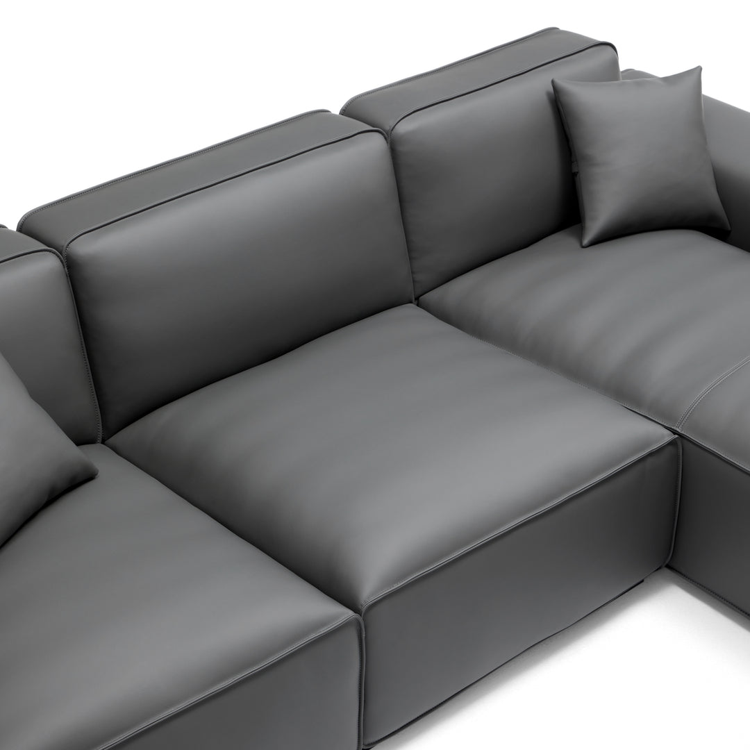 Real leather dark grey u shape corner sectional sofa