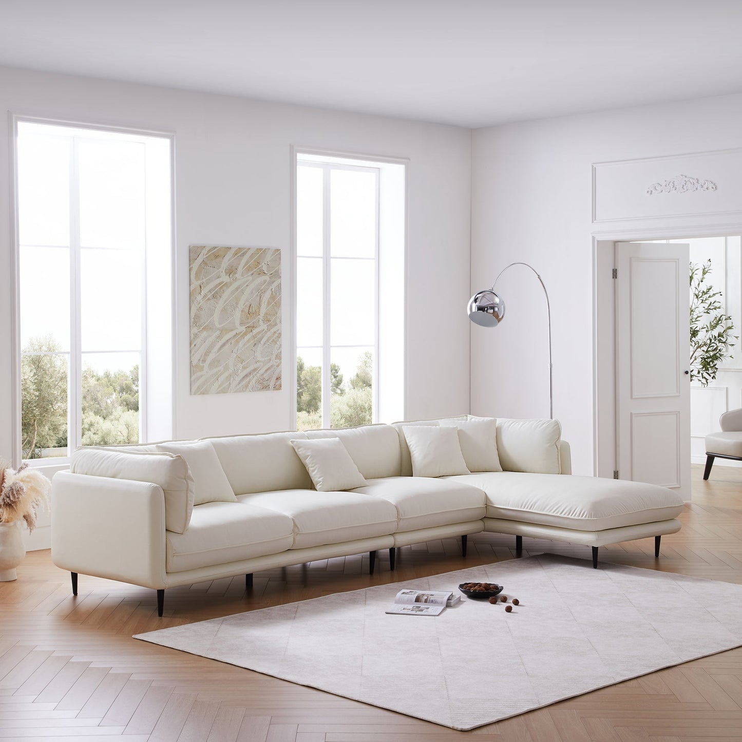 Modern style silicone leather modular L shape sectional sleeper sofa with chaise