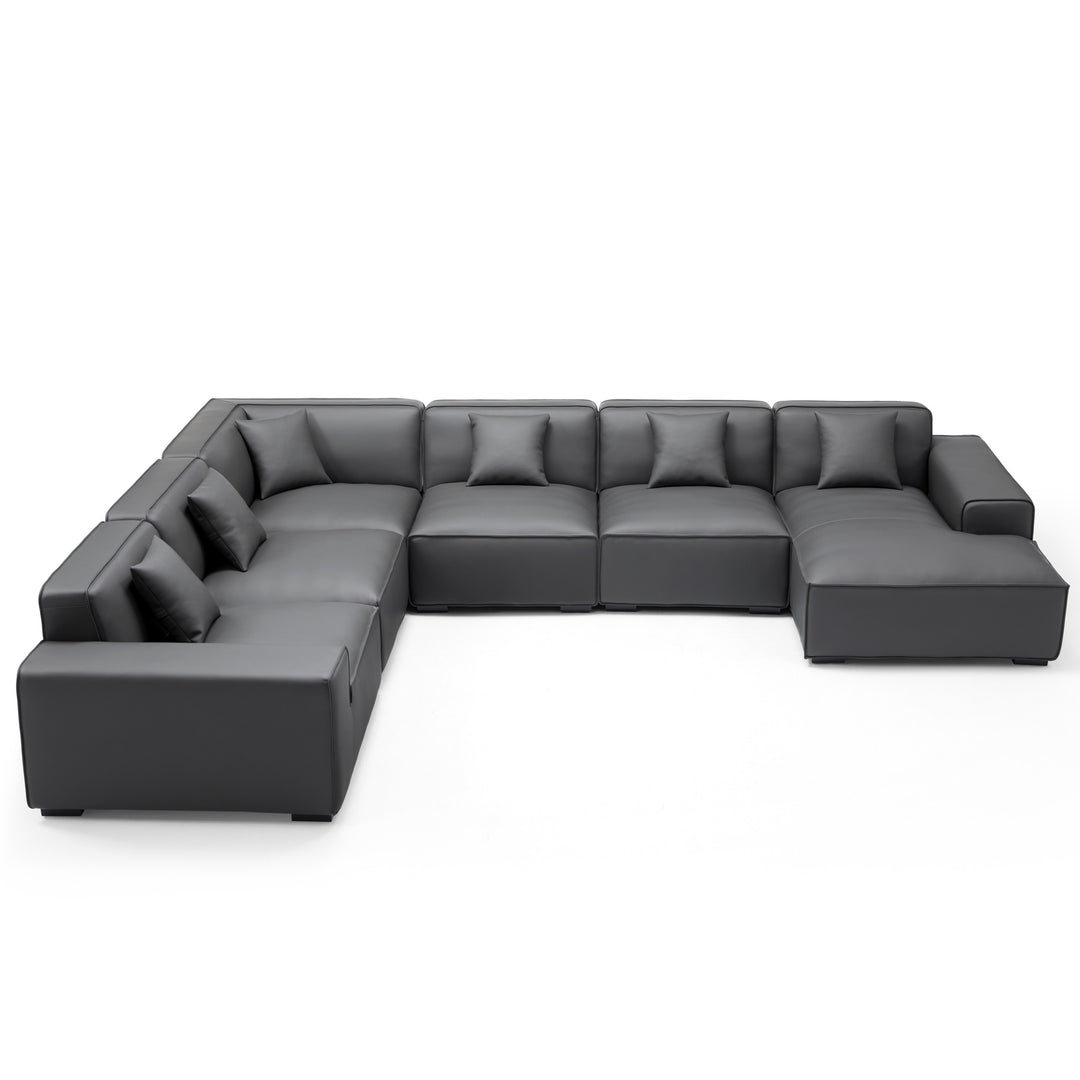 Real leather dark grey u shape corner sectional sofa