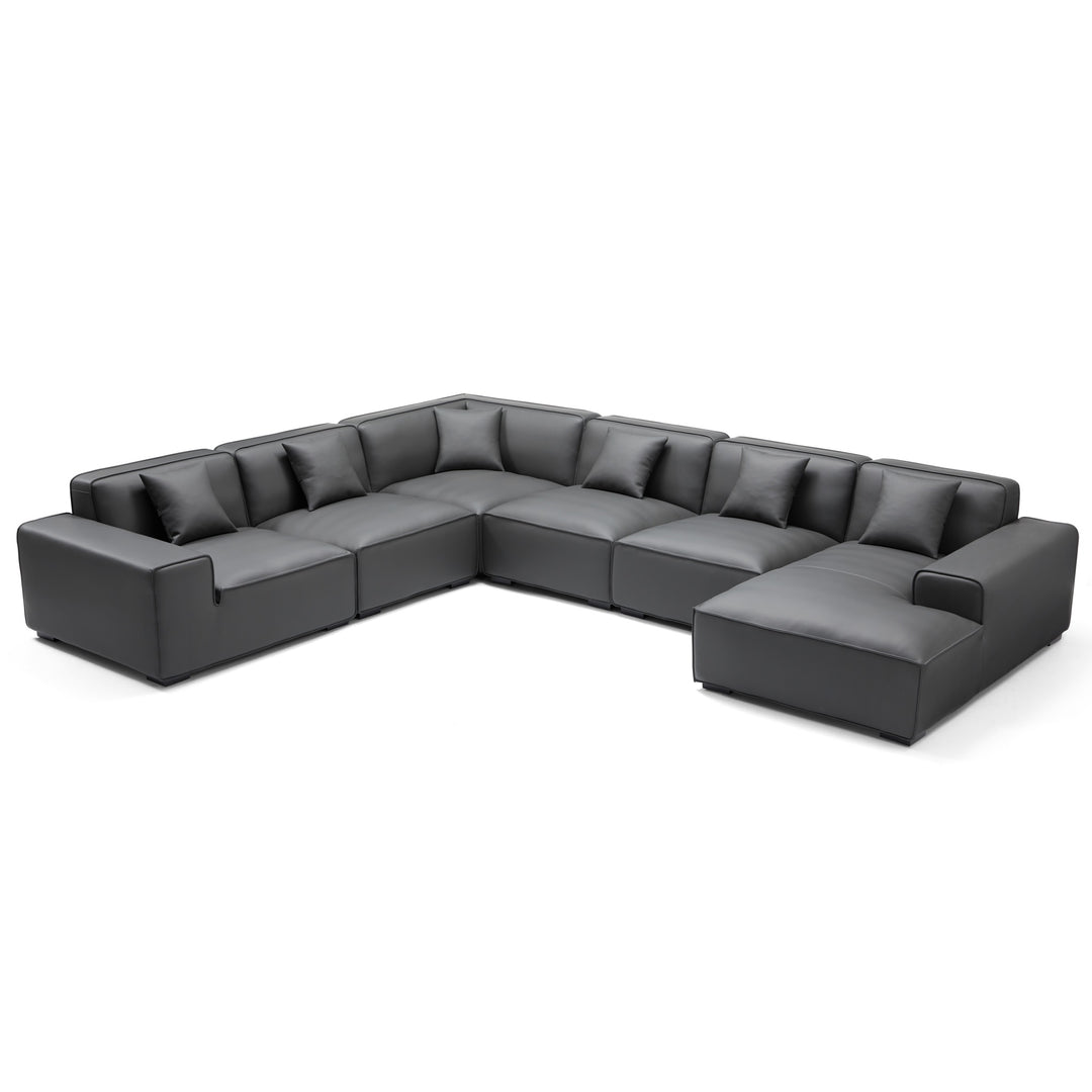 Real leather dark grey u shape corner sectional sofa