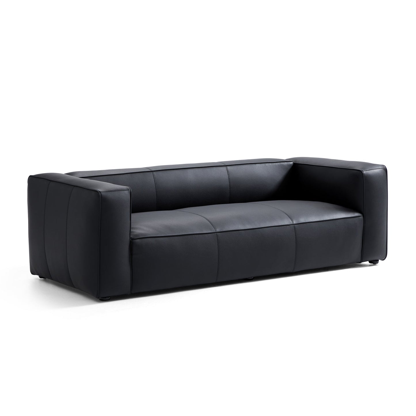 Living room black top grain leather i shape 3 seater sofa couch