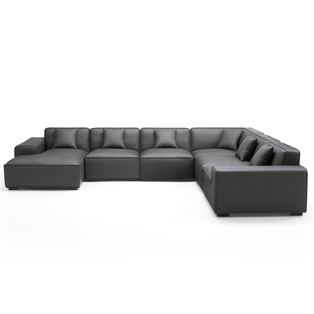 Real leather dark grey u shape corner sectional sofa