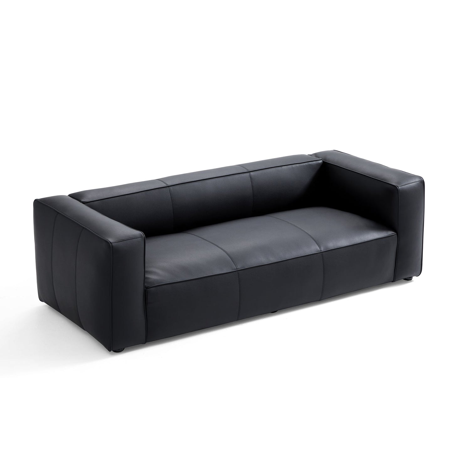 Living room black top grain leather i shape 3 seater sofa couch