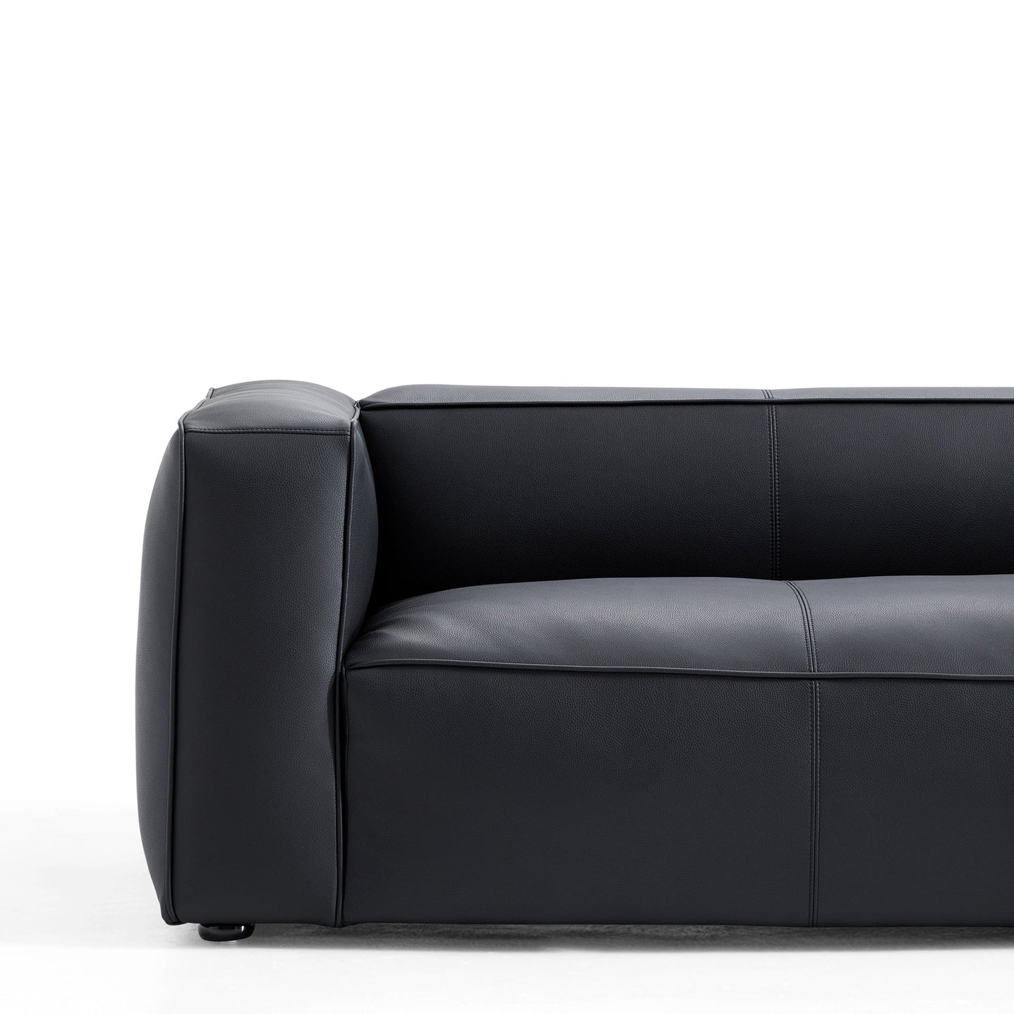 Living room black top grain leather i shape 3 seater sofa couch