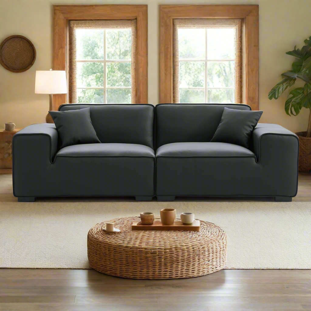 Living room bedroom genuine leather modular sofa dark grey