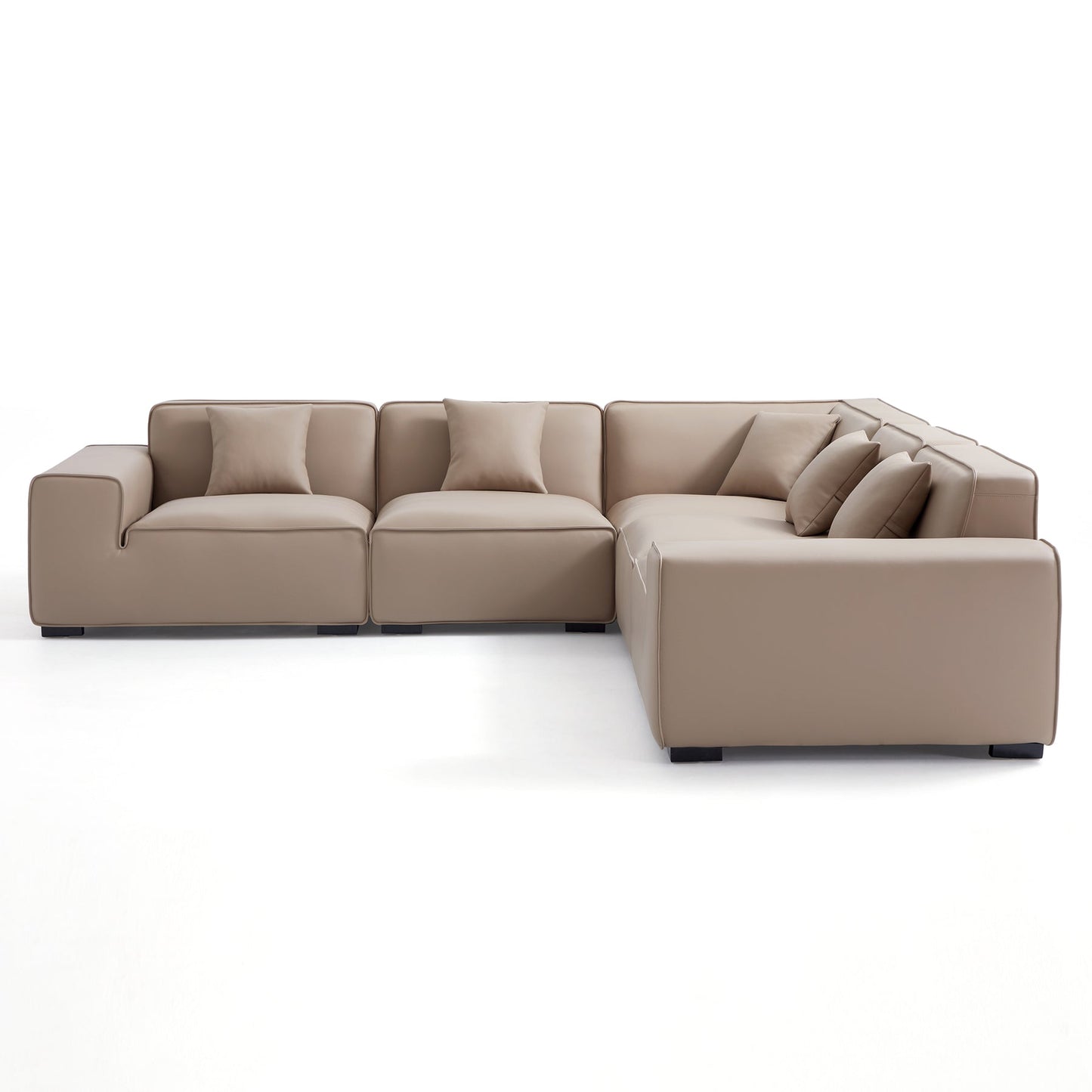Modern L shape modular khaki genuine leather corner sofa