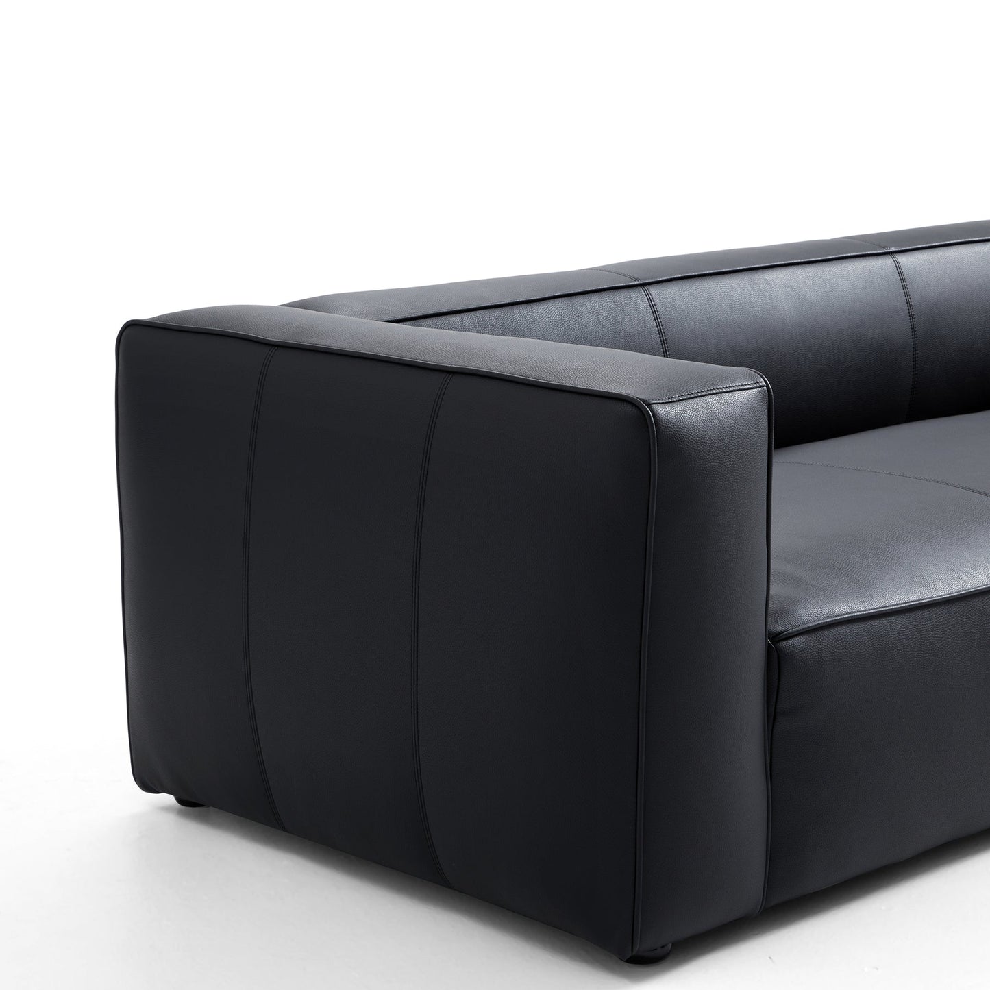 Living room black top grain leather i shape 3 seater sofa couch