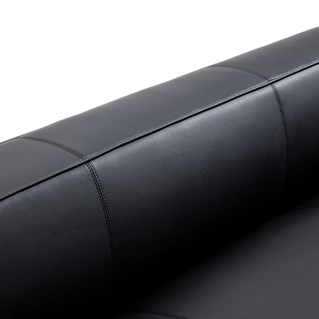 Living room black top grain leather i shape 3 seater sofa couch