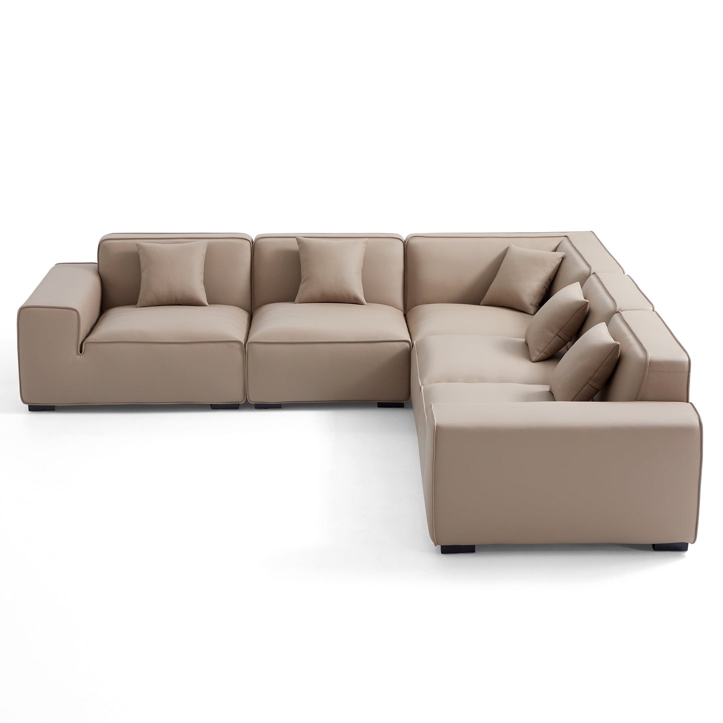Modern L shape modular khaki genuine leather corner sofa