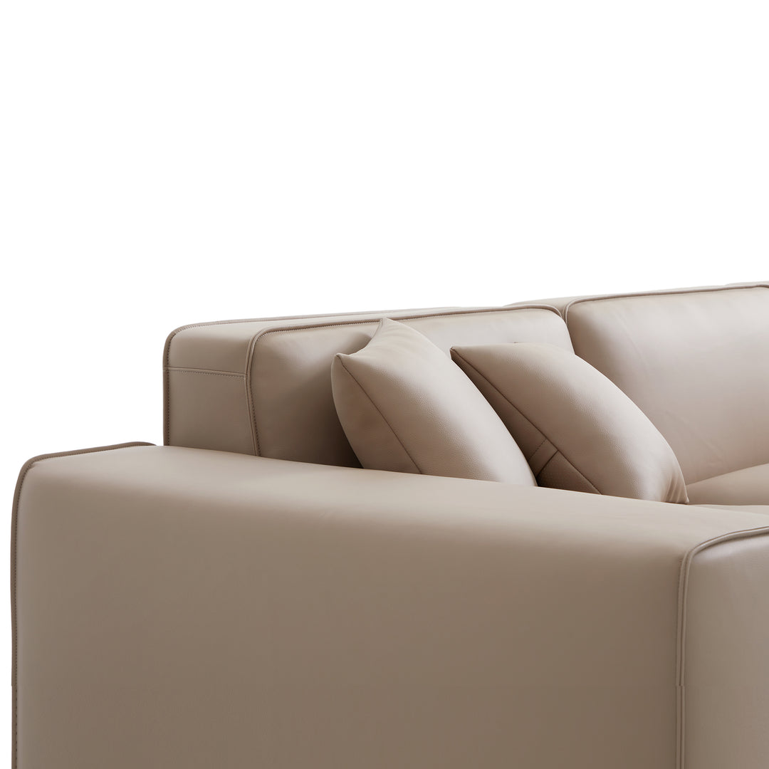 Luxury genuine leather khaki u shape sectional sofa