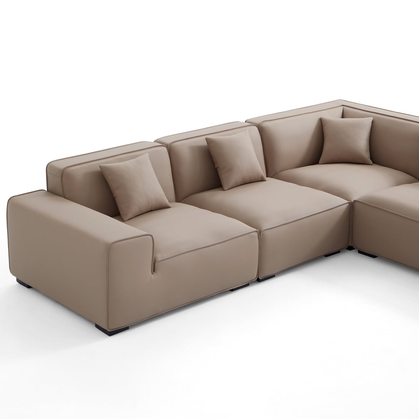 Modern L shape modular khaki genuine leather corner sofa