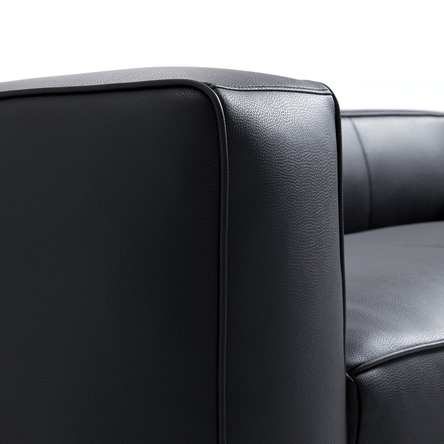 Living room black top grain leather i shape 3 seater sofa couch