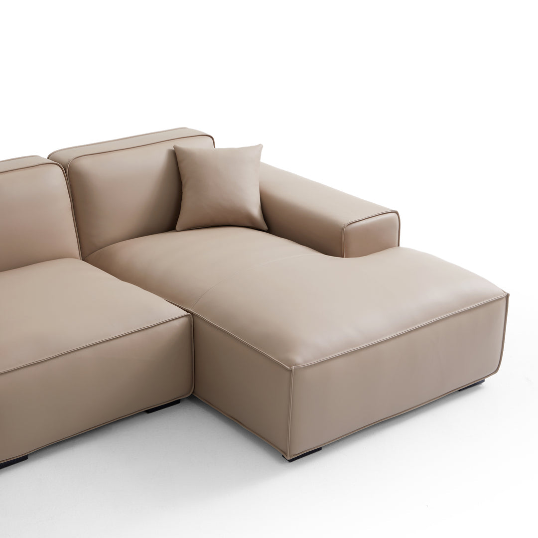 Luxury genuine leather khaki u shape sectional sofa