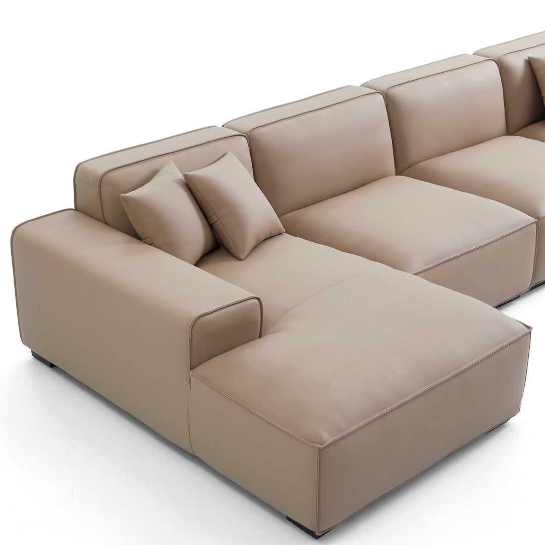 Luxury genuine leather khaki u shape sectional sofa