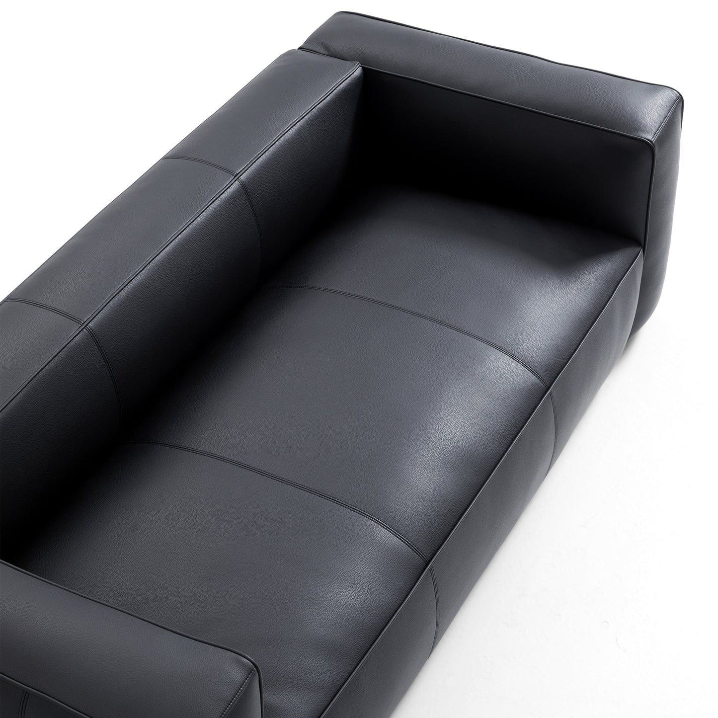 Living room black top grain leather i shape 3 seater sofa couch