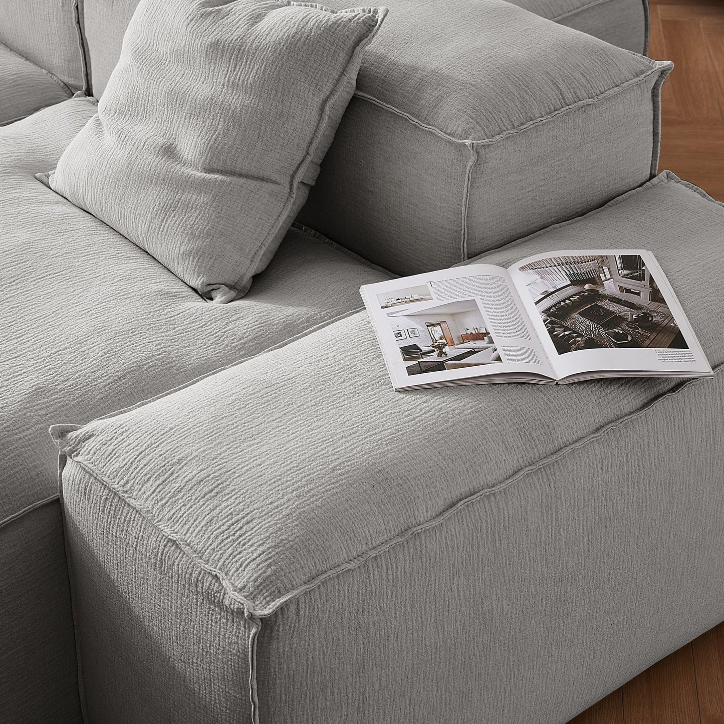 Removable grey linen fabric sectional double side sofa