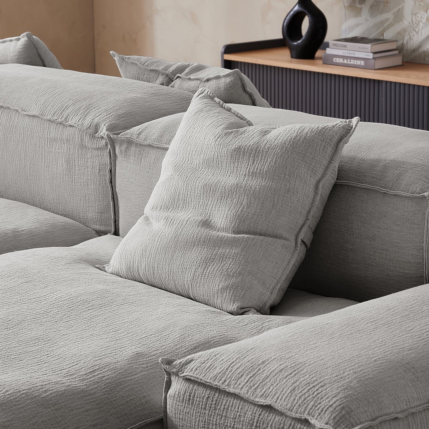 Removable grey linen fabric sectional double side sofa