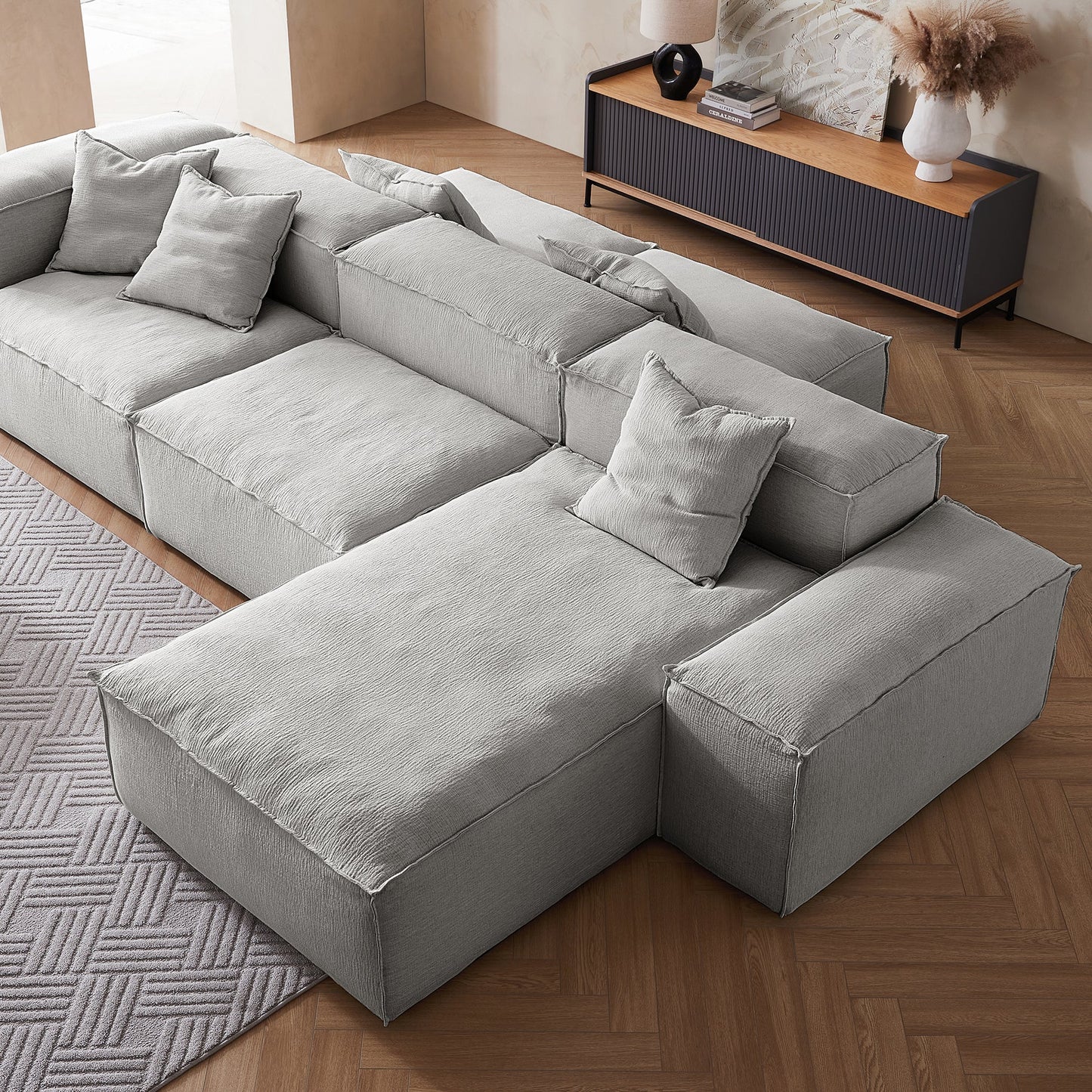 Removable grey linen fabric sectional double side sofa