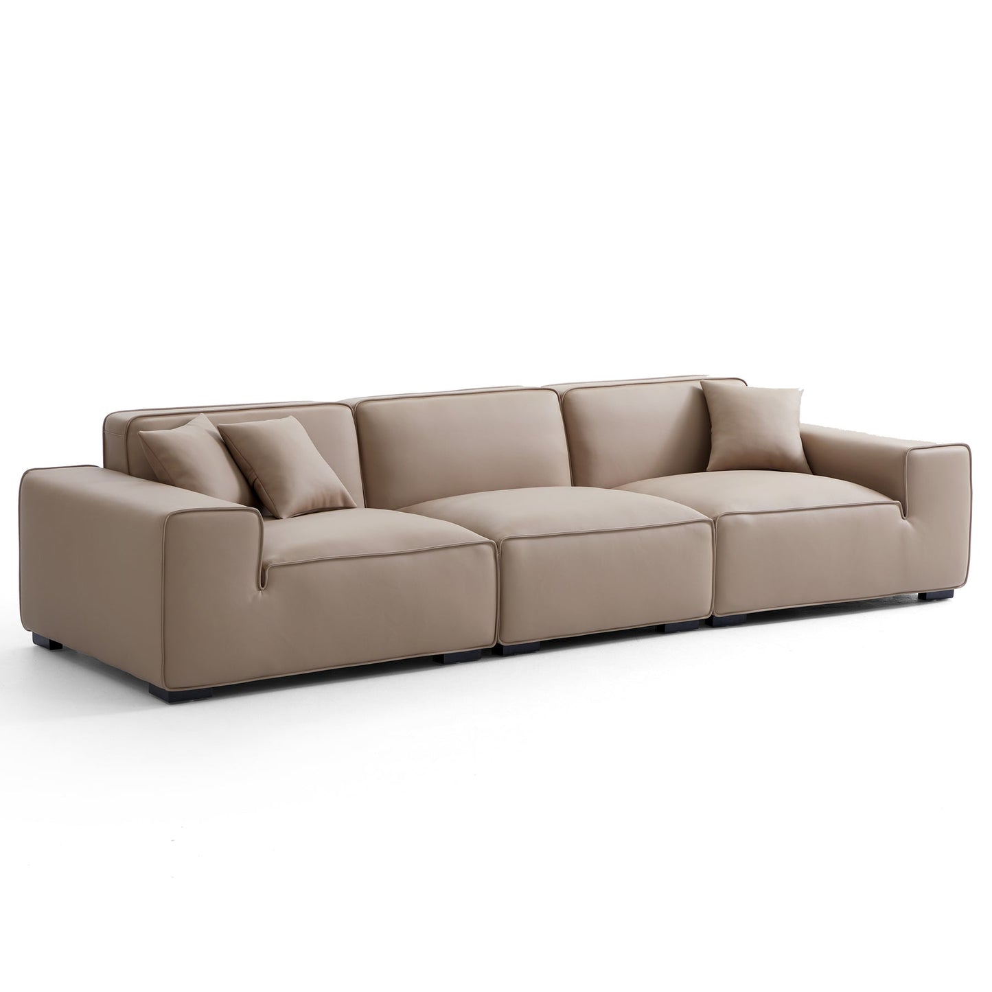 Modern style khaki genuine leather 3 seater sofa