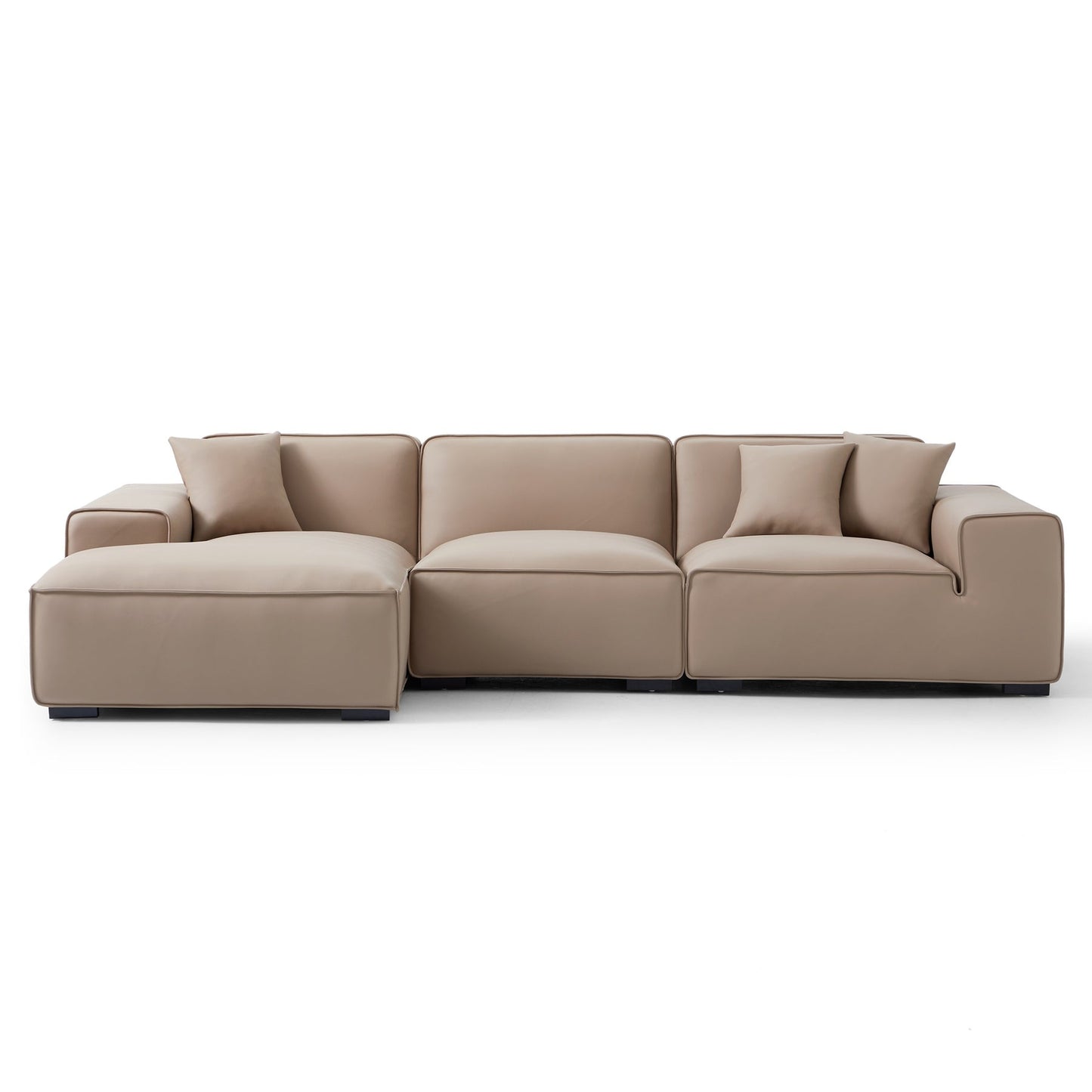 Living Room Modular Large L Shaped Khaki Leather Sofa
