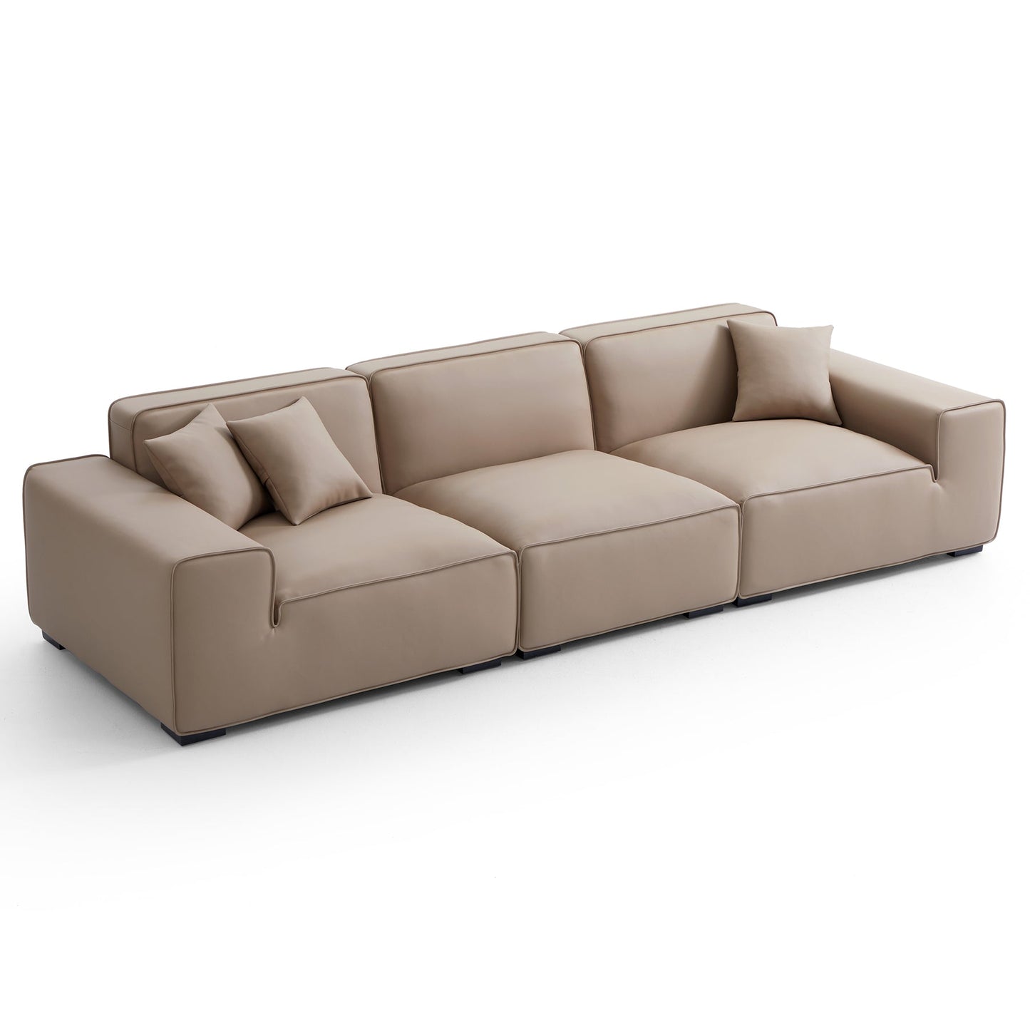 Modern style khaki genuine leather 3 seater sofa