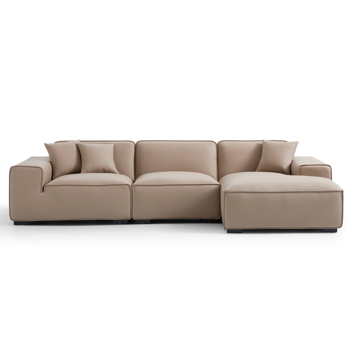 Living Room Modular Large L Shaped Khaki Leather Sofa