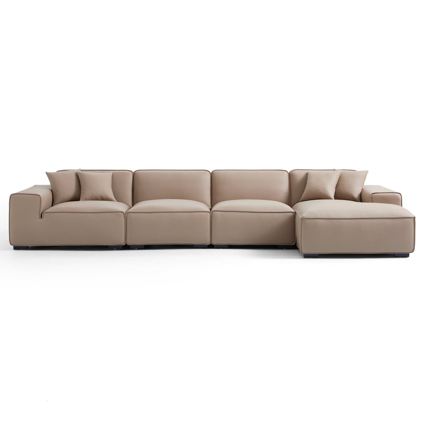 Living Room Modular Large L Shaped Khaki Leather Sofa