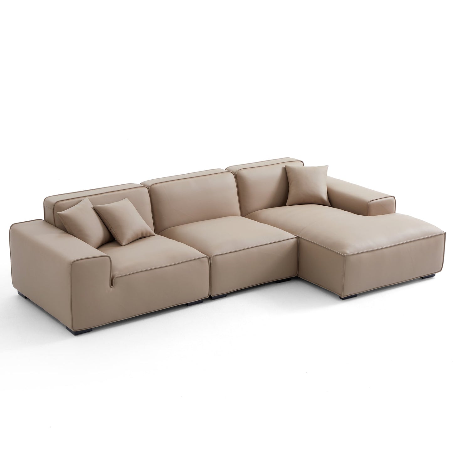 Living Room Modular Large L Shaped Khaki Leather Sofa