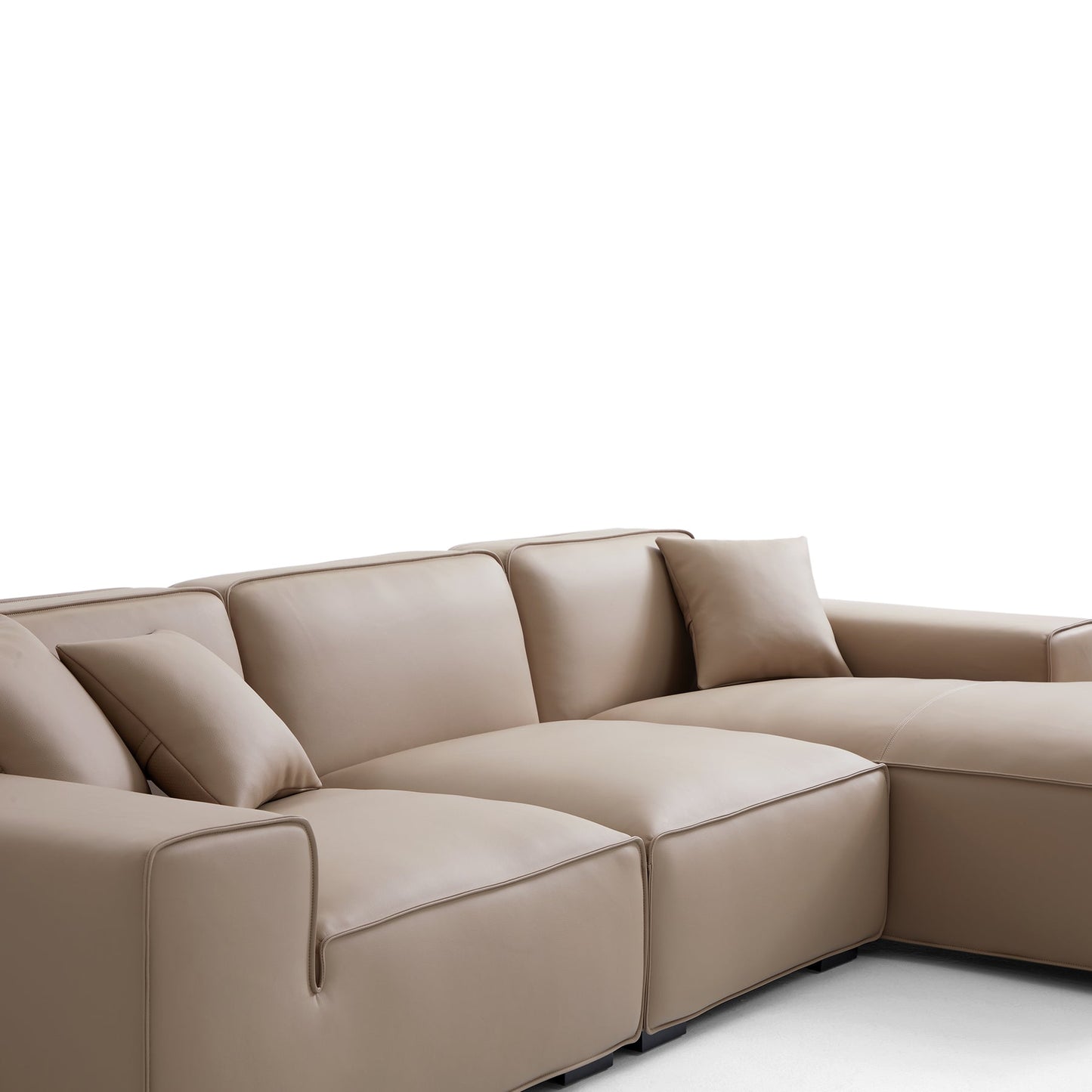 Living Room Modular Large L Shaped Khaki Leather Sofa