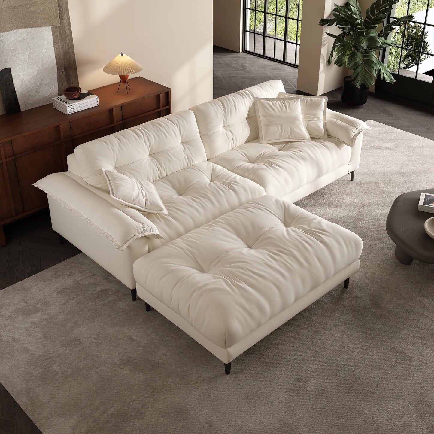 High quality comfortable living room beige modular 4 seater sofa with ottoman