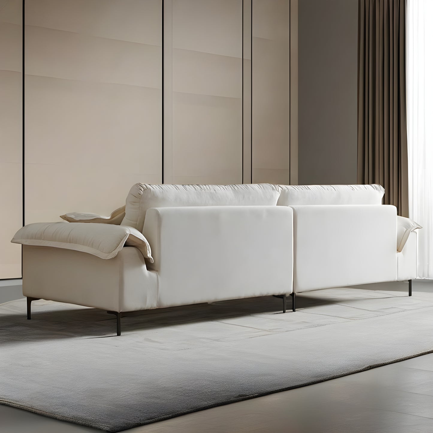 Modern style apartment living room beige chenille fabric 4 seater sofa
