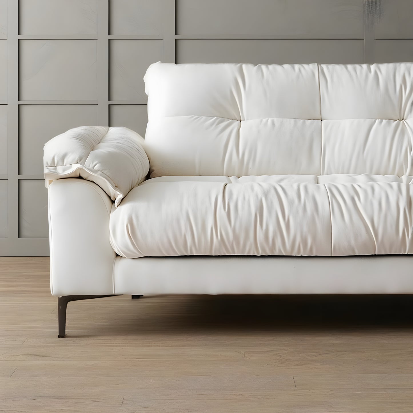 Modern style apartment living room beige chenille fabric 4 seater sofa