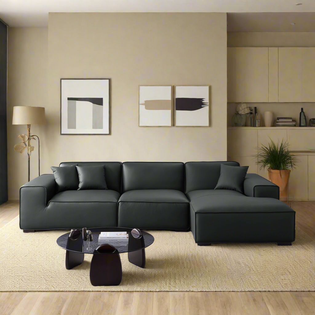 Modern style genuine leather deep seat l shape sectional sofa